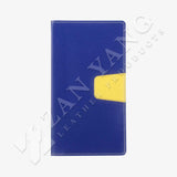 撞色系封套工商日誌，藍與黃搭配，多功能內側口袋、PVC透明名片袋