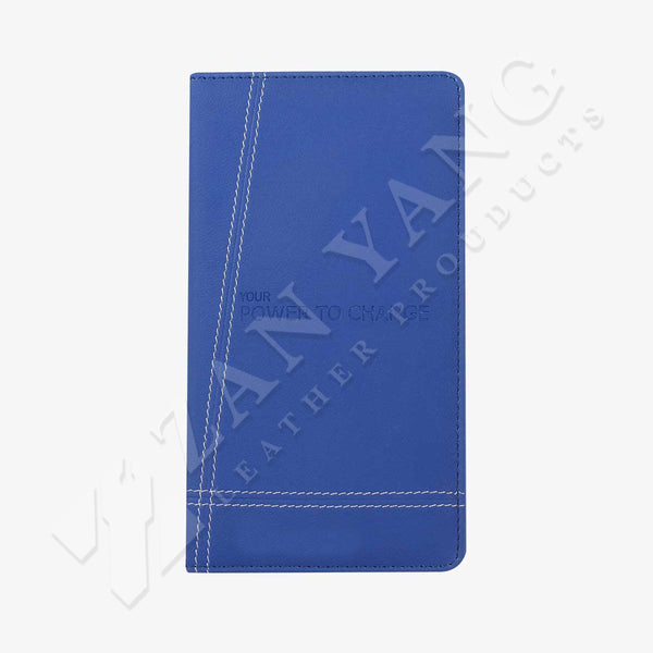 深海藍線條工商日誌，深海藍、白色斜切裁縫線，燙銀、烙印、多功能內側口袋、名片卡袋