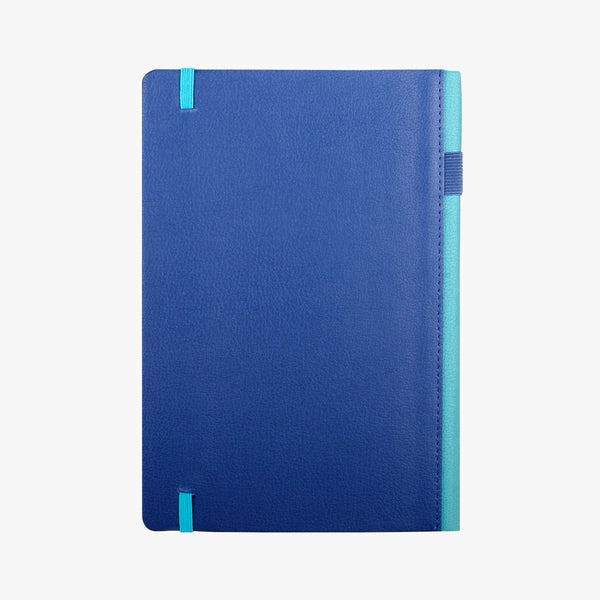寶藍書背鬆緊帶精裝工商日誌，背面