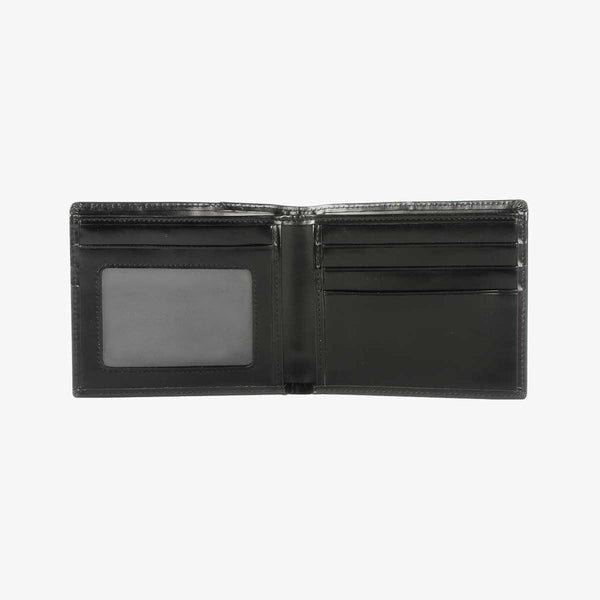Black小巧思內袋短夾，進口PU仿皮紋、烙印LOGO、開窗名片夾、多功能內袋。
