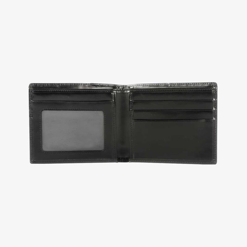 Black小巧思內袋短夾，進口PU仿皮紋、烙印LOGO、開窗名片夾、多功能內袋。