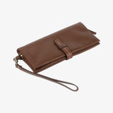 精緻皮革長夾，烙印LOGO、可容納 6-10張卡、多功能內袋、拉鍊內袋、壓扣零錢袋、穿入式舌帶、手腕帶