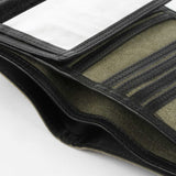 帆布雙併皮革墨綠短夾