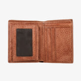 優質皮革短夾，進口PU仿皮紋、烙印LOGO、開窗名片袋、多功能內袋。