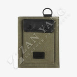 帆布雙併皮革墨綠短夾