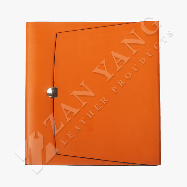 陽光橘三折款封套工商日誌，造型金屬磁扣、多功能內側口袋、名片卡袋、筆插