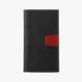 撞色系封套工商日誌，黑與紅搭配，多功能內側口袋、PVC透明名片袋