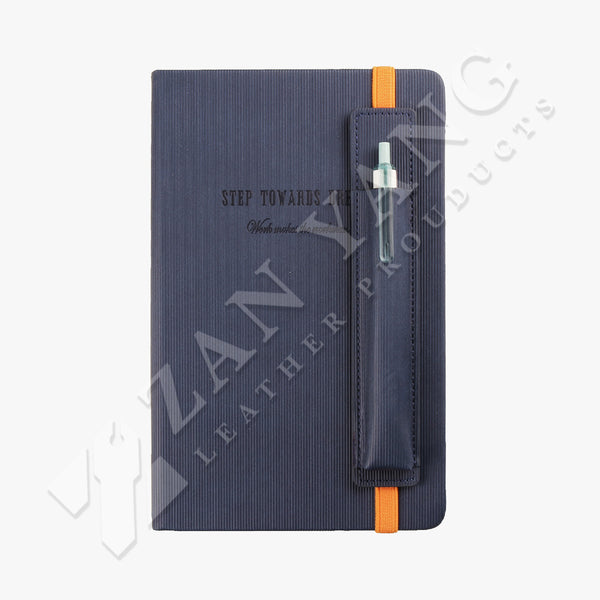 鬆緊書帶與筆袋精裝工商日誌，海洋藍