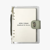 時尚INS風工商日誌，植墨綠、25K活頁扣帶款、進口透明PU、荔枝皮紋、筆插。