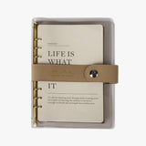 無印簡約風工商日誌，可可咖、進口透明PU、大理石紋PU皮紋、皮質五金書扣。