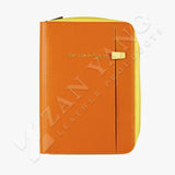 寬版手提帶拉鍊活頁工商日誌，陽光橘與黃
