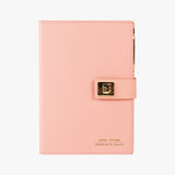 輕奢簡約工商日誌，柔瑰粉、小巧精緻、進口PU荔枝皮紋、筆插。