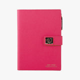 輕奢簡約工商日誌，蜜桃紅、小巧精緻、進口PU荔枝皮紋、筆插。