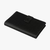 黑色編織皮紋工商日誌，多功能收納袋、筆插、開窗名片、烙印、編織皮紋與烙印標誌的融合的獨特風格