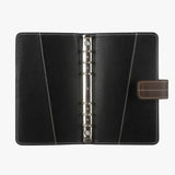 可可咖線條工商日誌，內裏黑色的斜切車縫線設計，多功能收納袋、筆插、烙印