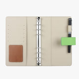 繽紛撞色系工商日誌，柔瑰粉，內裏米白色，多功能收納袋、開窗名片、筆插、名片夾、燙銀