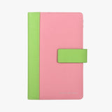繽紛撞色系工商日誌，柔瑰粉，內裏米白色，多功能收納袋、開窗名片、筆插、名片夾、燙銀