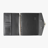 獨創五金書扣工商日誌，進口PU皮紋、淋膜帆布、多功能內側口袋、磁吸式五金書扣。