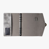 獨創五金書扣工商日誌，進口PU皮紋、淋膜帆布、多功能內側口袋、磁吸式五金書扣。