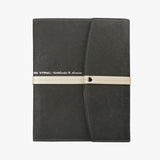 水洗牛皮紙工商，深夜黑、25K活頁三折、六孔夾具、進口羊毛氈皮紋