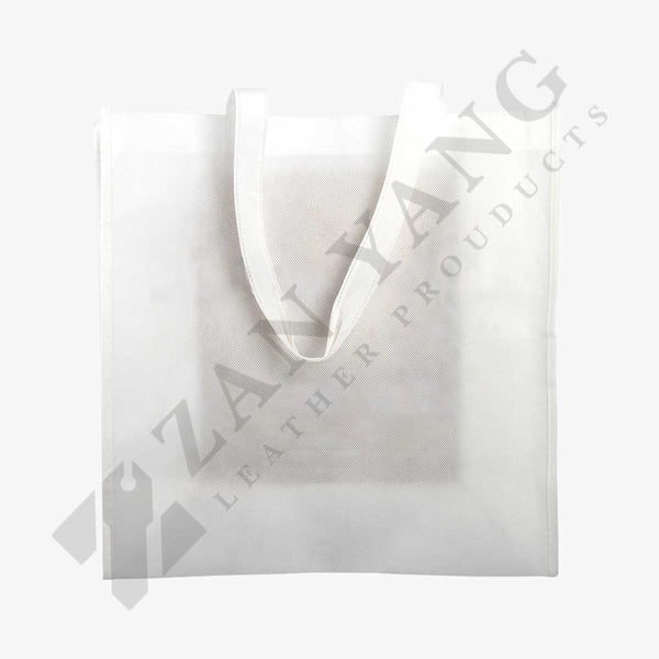 白色端莊方型立體袋，無紡布(不織布)、網印、正面。