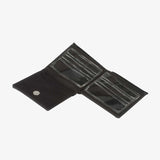 帆布併皮革短夾，進口PU仿皮紋、多功能內袋、開窗名片袋、壓扣、拉鍊袋。