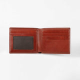 紅棕精緻短夾，進口PU仿皮紋、烙印LOGO、開窗名片夾、多功能內袋。