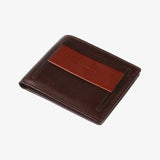 雙拚色精品短夾，進口PU仿皮紋、烙印LOGO、開窗名片袋、多功能內袋、壓扣。