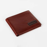 紅棕精緻短夾，進口PU仿皮紋、烙印LOGO、開窗名片夾、多功能內袋。