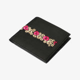 刺繡圖騰短夾，進口PU仿皮紋、圖騰刺繡、多功能內袋、開窗名片袋。