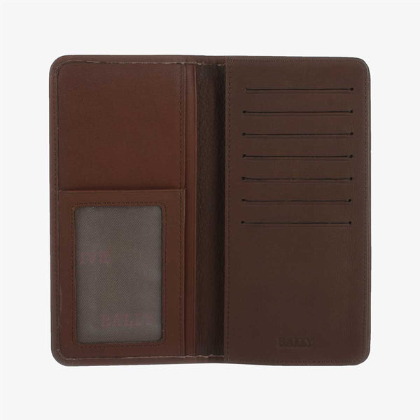 巧克力色長夾，烙印LOGO、開窗名片袋、可容納7-10張卡、多功能收納袋