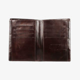 深棕經典短夾，短皮夾、進口PU仿皮紋、烙印LOGO、多功能內袋、SD卡袋。