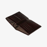 深棕經典短夾，短皮夾、進口PU仿皮紋、烙印LOGO、多功能內袋、SD卡袋。
