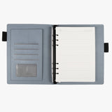 淺牛仔文青活頁工商日誌，多功能內側口袋、名片卡袋、筆插