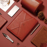 迷人酒紅三折活頁工商日誌，情境