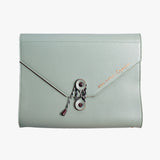 信封繞扣三折活頁工商日誌，湖水藍