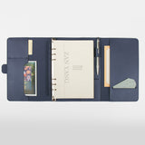 寬版書帶三折活頁工商日誌，展開