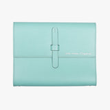 細版書帶三折活頁工商日誌，湖水藍