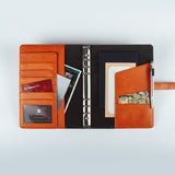 大地色穿入扣帶活頁工商日誌，展開