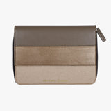 拼接色彩拉鍊包款工商日誌仿棉格紋，內裡羊毛氈皮紋、夾具 