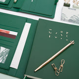 墨金綠磁扣32K工商日誌，筆插、多功能內側口袋、可更換封套