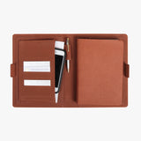 豐盛棕隱扣封套工商日誌， Logo烙印壓印、多功能內側口袋、名片卡袋、開窗名片袋、隱形磁扣