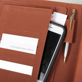 豐盛棕隱扣封套工商日誌， Logo烙印壓印、多功能內側口袋、名片卡袋、開窗名片袋、隱形磁扣