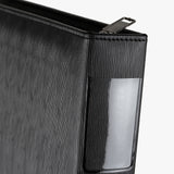 深夜黑拉鍊式交屋包，壓印、拉鍊、立體資料袋、鑰匙牌皮扣、A4資料袋三