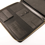 耀岩風華黑拉鍊交屋包，進口PU小荔枝紋、LOGO烙印、燙金、壓印、燙金、拉鍊、立體資料袋、印章袋、名片袋、筆袋