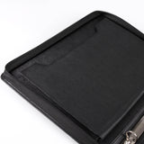 流線拼接拉鍊交屋包，鑰匙牌皮扣、金屬銘板、拉鍊、立體資料袋、A4資料袋三孔活頁夾、開窗名片套、A4資料袋