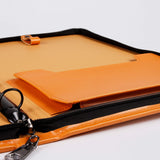 閃酷橘拼色交屋拉鍊包，立體資料袋、A4資料袋四孔活頁夾、開窗名片套、鑰匙皮扣