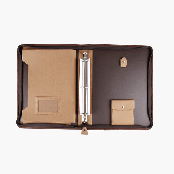 舊金棕雙色質感交屋包，立體資料袋、A4資料袋四孔活頁夾、開窗名片套、鑰匙皮扣、印章袋