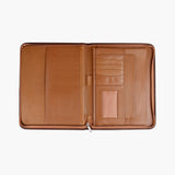 青銅棕仿皮拉鍊交屋包，立體資料袋、鑰匙牌皮扣、活頁夾、名片套、存款簿套、筆套