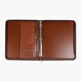 秋葉棕簡約交屋包，壓印、拉鍊、立體資料袋、鑰匙牌皮扣、活頁夾、開窗名片套